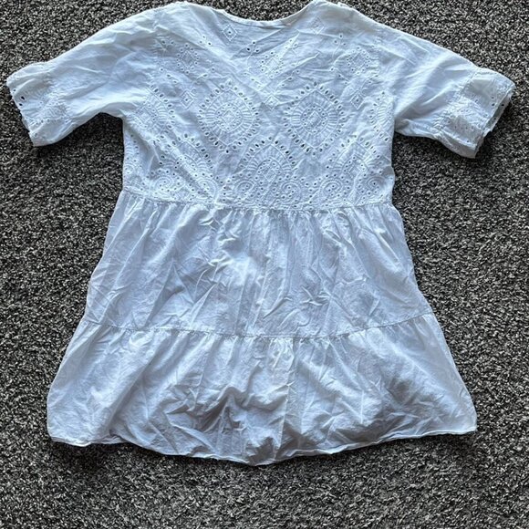 White Lace Babydoll Mini Dress Womens Medium/Large Boho Tassels Made in Italy - Picture 3 of 7